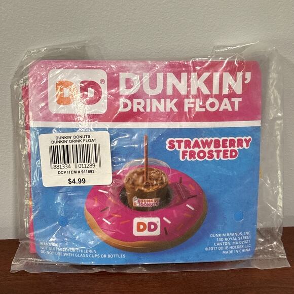 BRAND NEW SEALED RARE 2017 DUNKIN' DONUTS DRINK FLOAT STRAWBERRY FROSTED - PINK - Picture 1 of 4